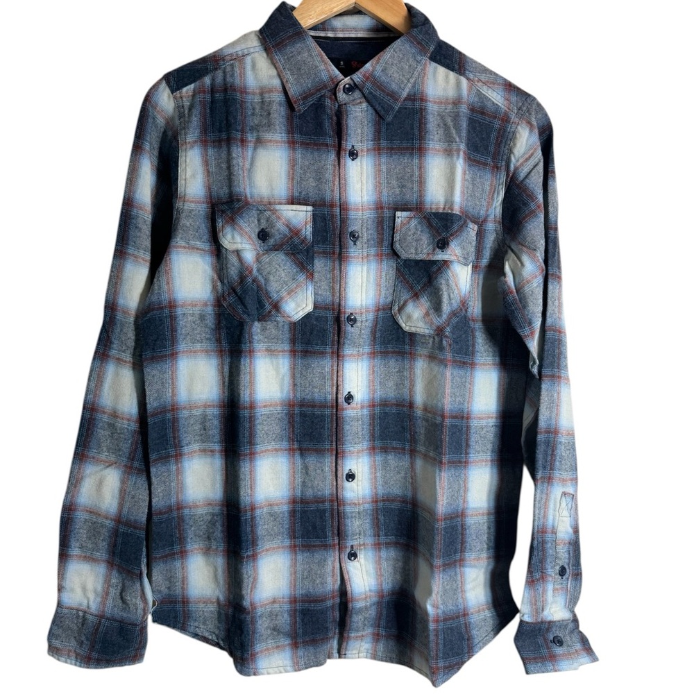 NWOT Stoic Gray/Blue/Rust Plaid Flannel Button Shirt Outdoor Wear Mens Small